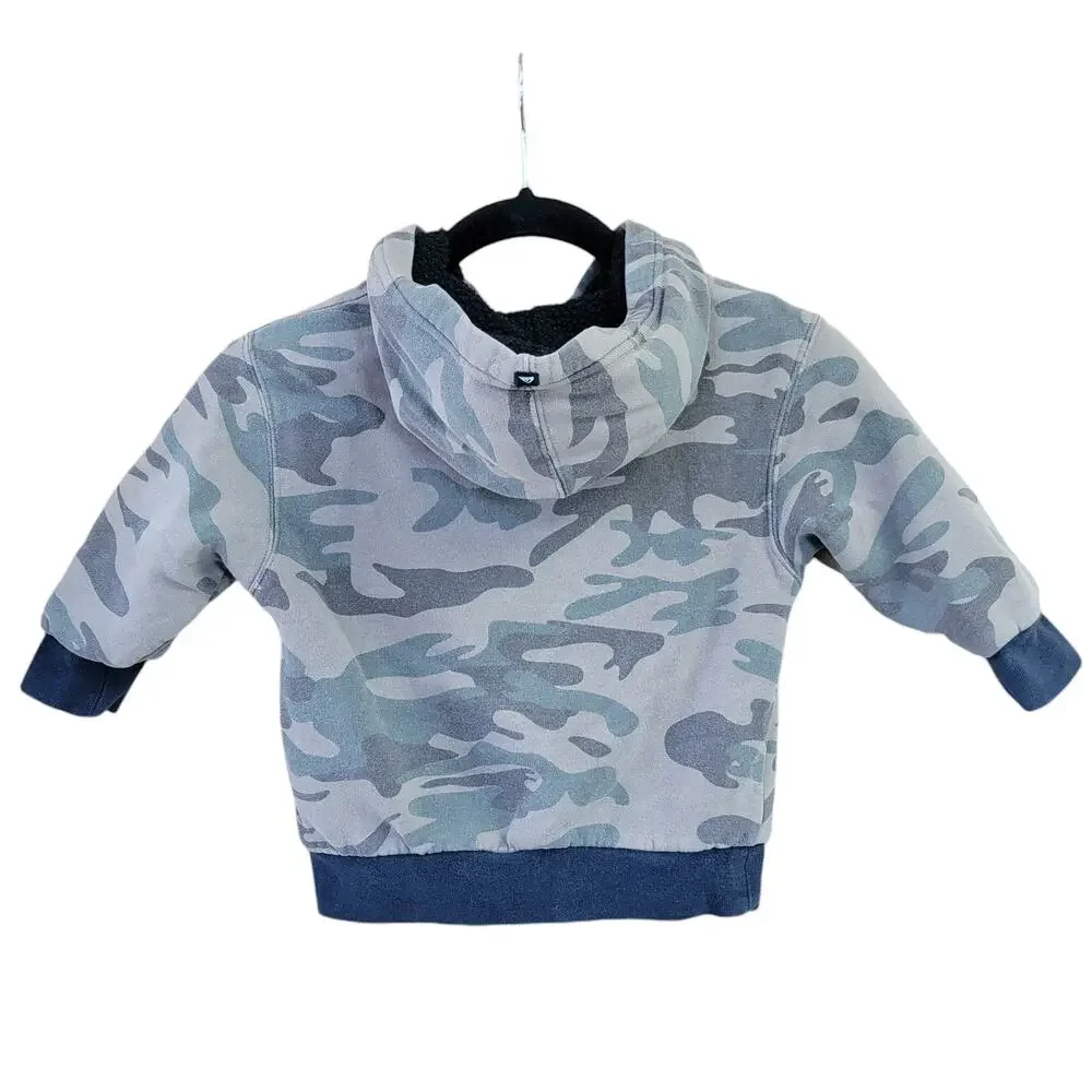 Quiksilver Green‎ Camo Hoodie Boys Sz 2T Camouflage Full Zip Sherpa Sweater Hood